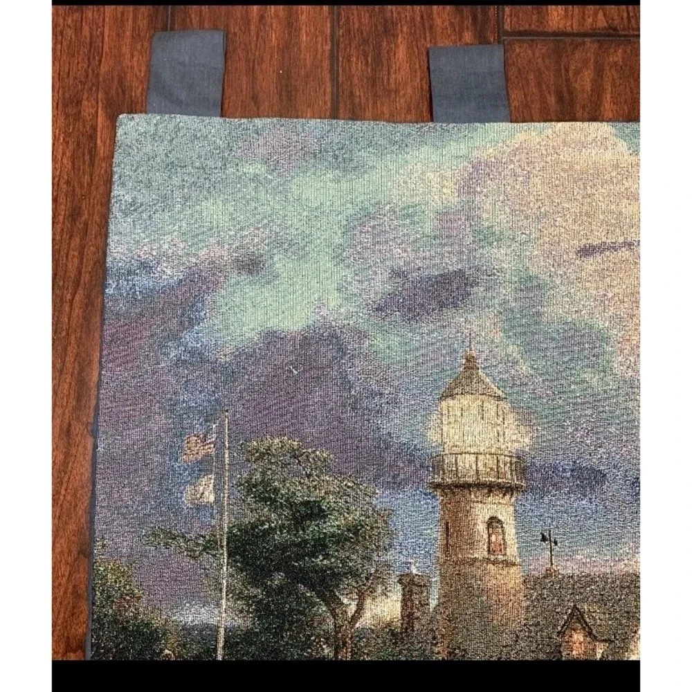 Beautiful Thomas Kinkade Tapestry 33x 26 A Light In The Storm John 8: 12. No Rod